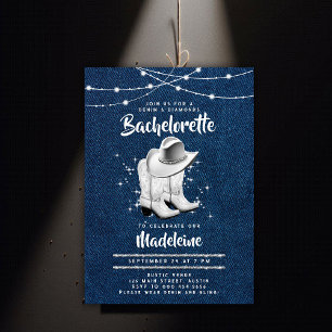 Denim Diamond Cowgirl Hat Boots Chic Bachelorette Invitation