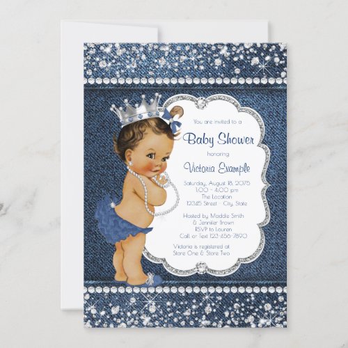 Denim Diamond Ethnic Girl Baby Shower Invitations