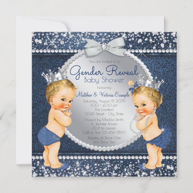 Denim Diamond Gender Reveal Baby Shower Invitation (Front)