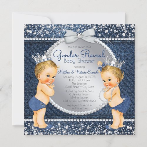 Denim Diamond Gender Reveal Baby Shower Invitation