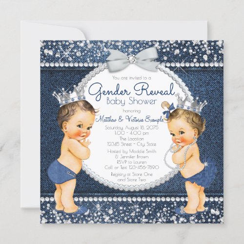 Denim Diamond Gender Reveal Baby Shower Invitation