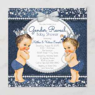 Denim Diamond Gender Reveal Baby Shower Invitation