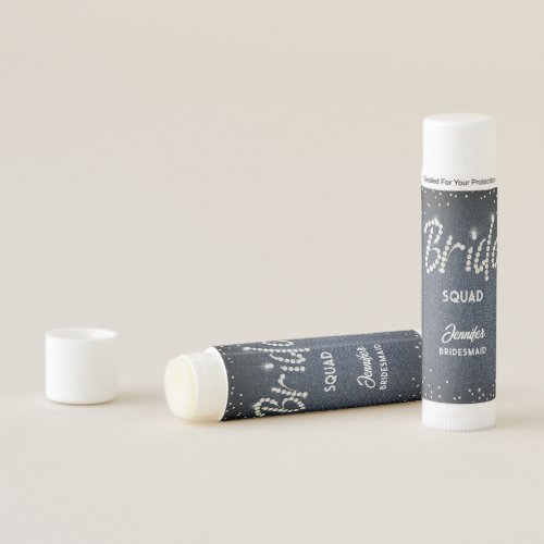 Denim Diamond Glitter Bride Squad Bachelorette Lip Balm