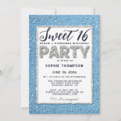 Denim Diamond Glitter Frame Sweet 16 Party Girly Invitation (Front)