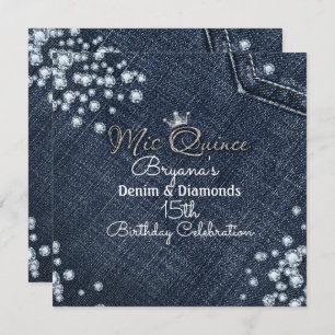 Denim & Diamond MIS QUINCE Crown Party Invitations