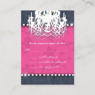 Denim Diamond Wedding Floral Pink Chandelier Reply Enclosure Card