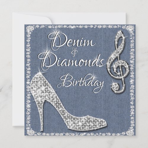 Denim  Diamonds 25th Birthday Invitation