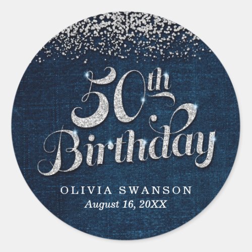 Denim  Diamonds 50th Birthday  Classic Round Sticker