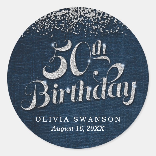 Denim & Diamonds 50th Birthday  Classic Round Sticker (Front)