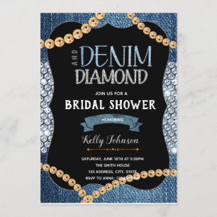 Denim diamonds and gold pearls Invitation