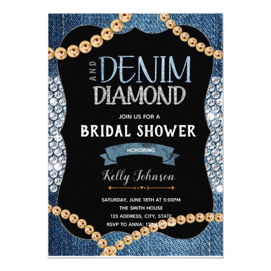 Denim diamonds and gold pearls Invitation | Zazzle.com