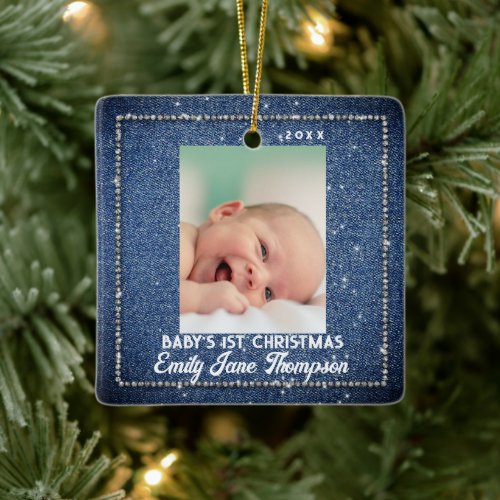 Denim Diamonds Baby First Christmas Rhinestones Ceramic Ornament