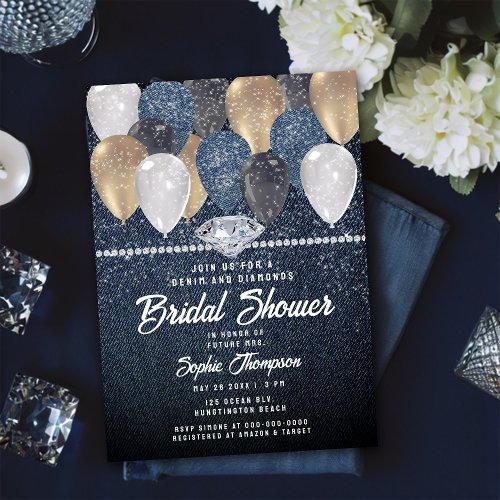 Denim Diamonds Balloon Arch Glitter Bridal Shower Invitation