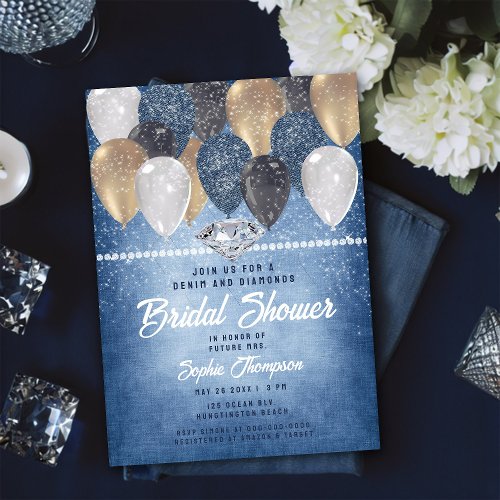 Denim Diamonds Balloons Arch Rustic Bridal Shower Invitation