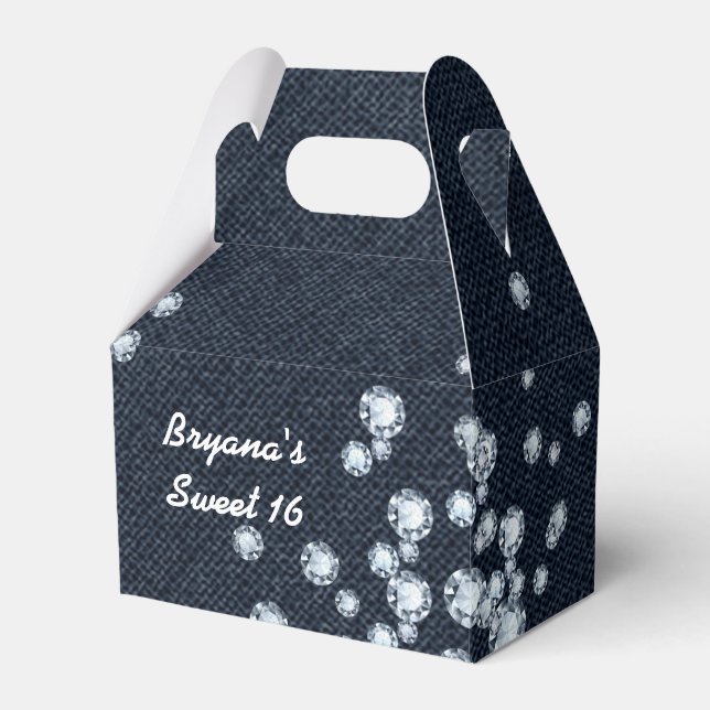 Denim & Diamonds Birthday Party Favor Boxes (Front Side)