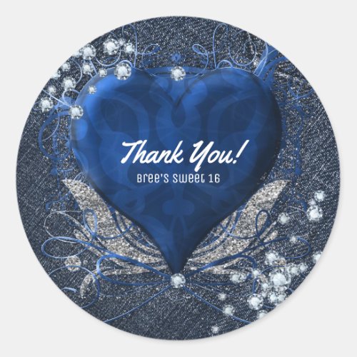 Denim  Diamonds Birthday Party Favor Classic Round Sticker