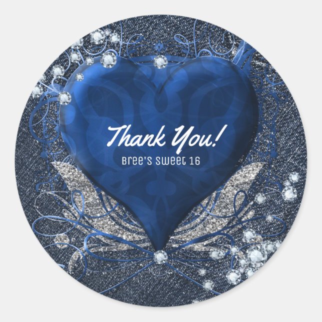 Denim & Diamonds Birthday Party Favor Classic Round Sticker (Front)