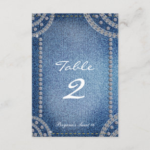 Denim & Diamonds Birthday Party Table Number Card