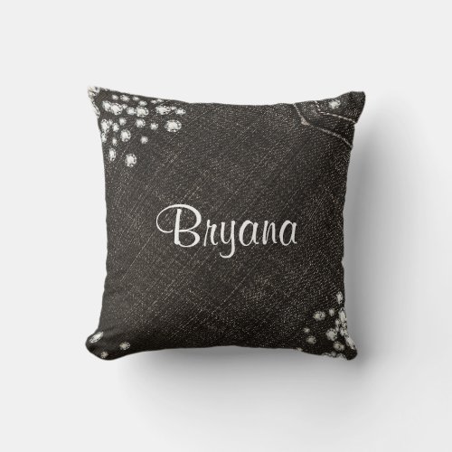 Denim  Diamonds Black Jeans with Bling Glamour Throw Pillow