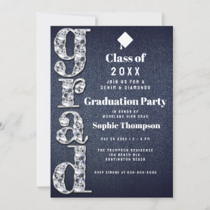 Denim Diamonds Bling 2023 Chic Graduation Party Invitation
