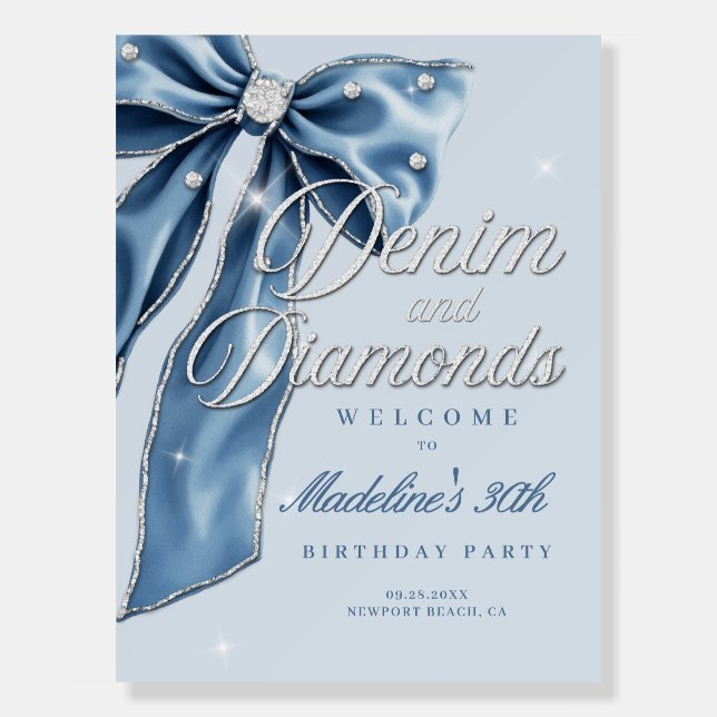 Denim Diamonds Bling Bow Elegant Party Welcome Foam Board (Front)