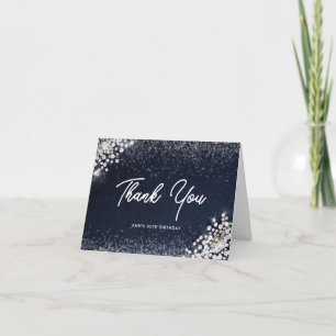 Denim Diamonds Bling Classy Elegant Blue Folded Letterpress Thank You Card