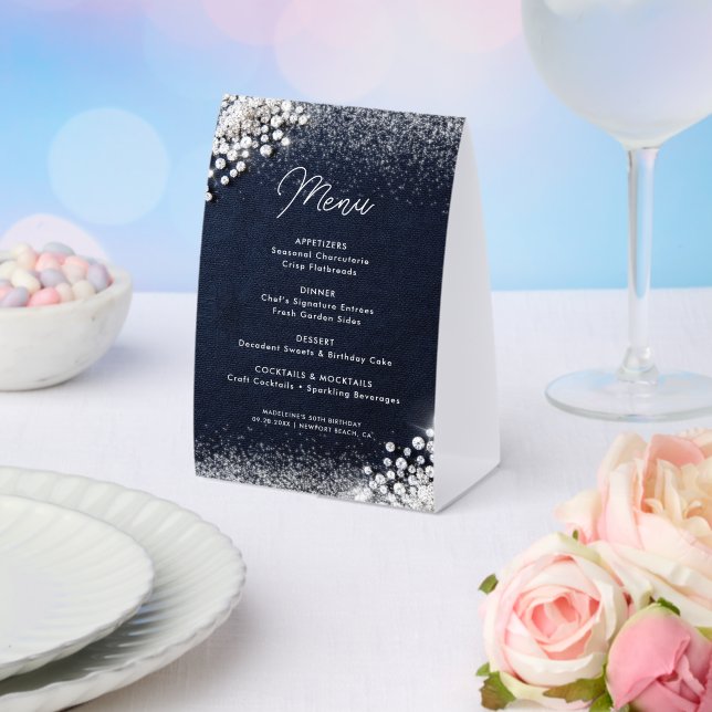 Denim Diamonds Bling Classy Elegant Party Menu Paper Table Tent (Insitu(Wedding))
