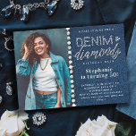Denim Diamonds Bling Classy Photo 50th Birthday Invitation<br><div class="desc">A modern, elegant and classy 50th birthday party invitation template for women with a denim and diamonds theme. It features a denim background, custom calligraphy and typography for the words "denim" and "diamonds", modern typography in white, a string of rhinestones with sparkles (these are all digital effects, not real stones...</div>