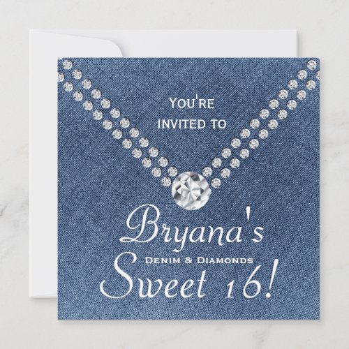 Denim Diamonds Bling Envelope Sweet 16 Invitation