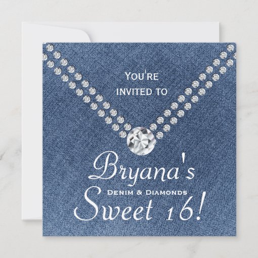 Denim Diamonds Bling Envelope Sweet 16 Invitation | Zazzle