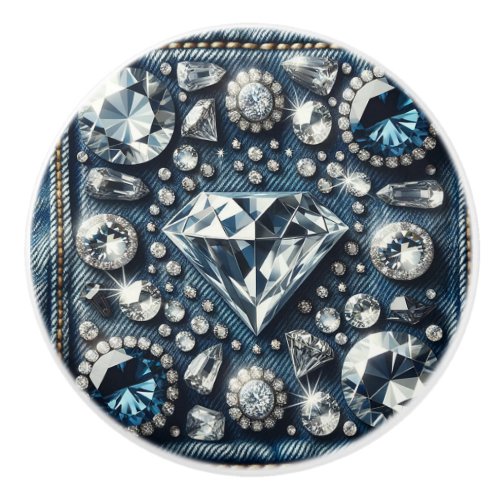 Denim  Diamonds Bling Gemstone Glam Jewels Ceramic Knob