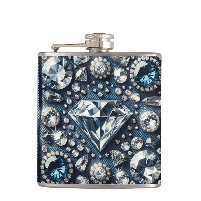 Denim & Diamonds Bling Gemstone Glam Jewels Flask (Front)