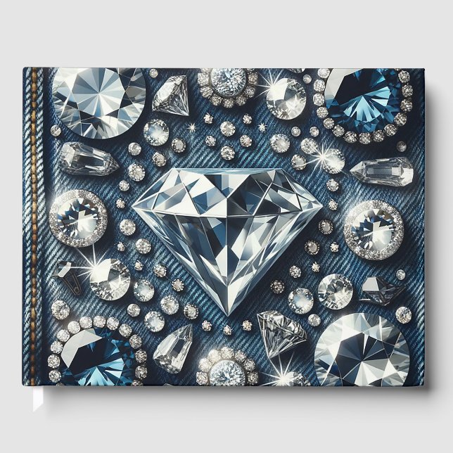 Denim & Diamonds Bling Gemstone Glam Jewels Guest Book (Front)