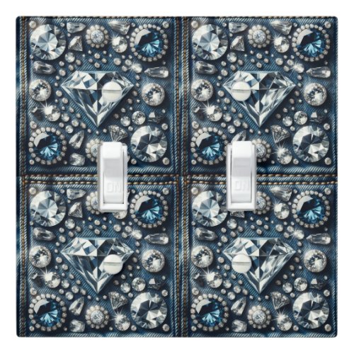 Denim  Diamonds Bling Gemstone Glam Jewels Light Switch Cover