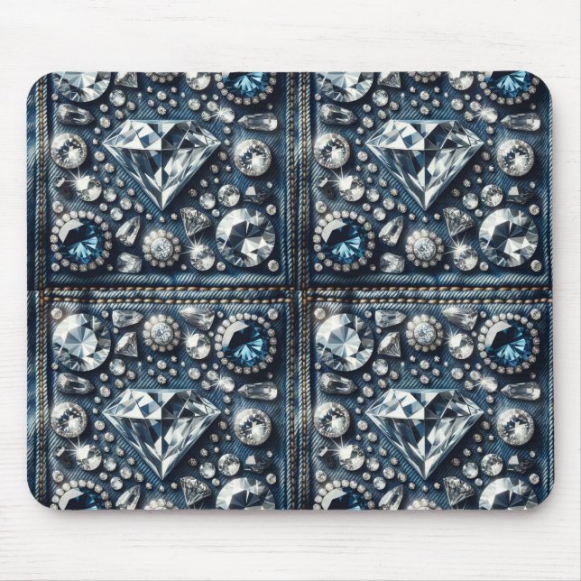 Denim & Diamonds Bling Gemstone Glam Jewels Mouse Pad (Front)