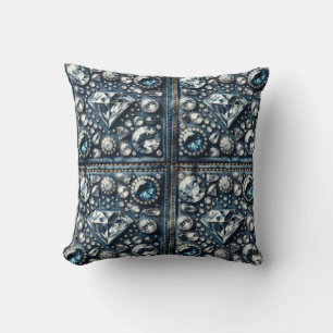 Denim & Diamonds Bling Gemstone Glam Jewels Throw Pillow