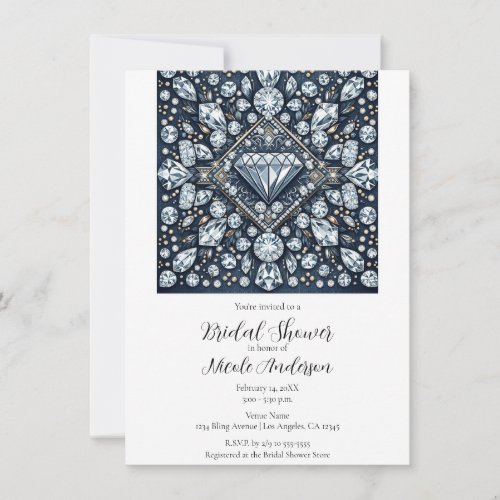 Denim  Diamonds Bling Glam Bridal Shower  Invitation