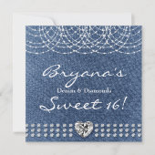 Denim & Diamonds Bling Heart Sweet 16 Party Invitation | Zazzle