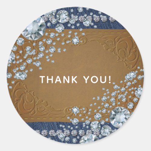 Denim  Diamonds Bling Leather Jeans Trendy Favor Classic Round Sticker