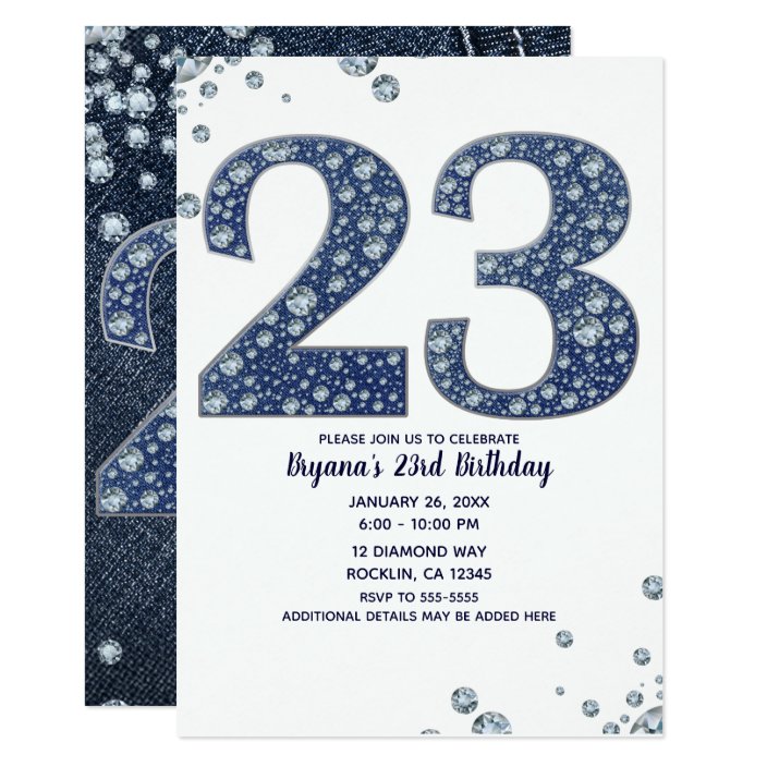 Denim & Diamonds Bling Sparkle 23 23rd Birthday Invitation | Zazzle.com