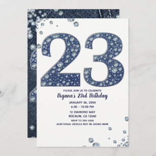 Denim & Diamonds Bling Sparkle 23 23rd Birthday Invitation