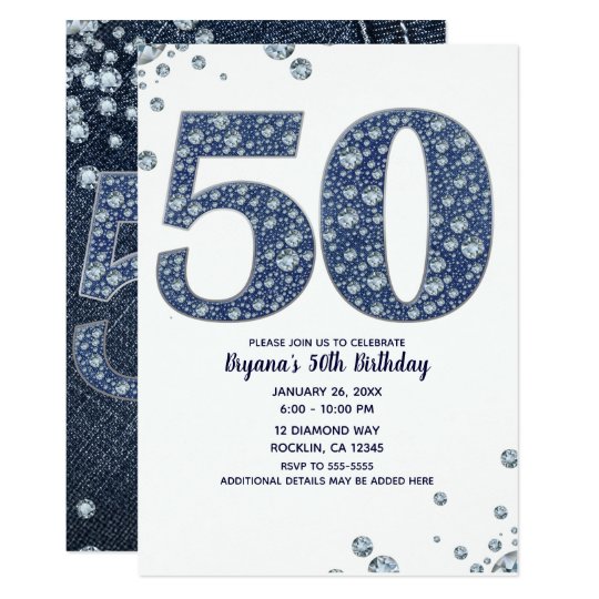 Denim & Diamonds Bling Sparkle 50TH 50 Birthday Invitation | Zazzle.com