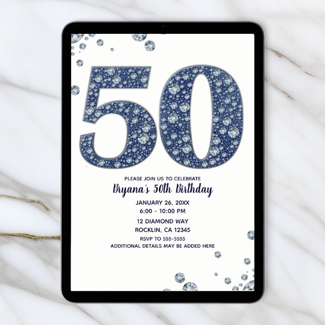 Denim and Diamonds Birthday Party Invitation, Elegant Women Invitation 30th  40th 50th 60th 70th 80th 90th, Blue Jeans Bling, Birthday Invite - Etsy