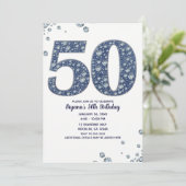 Denim & Diamonds Bling Sparkle 50TH 50 Birthday Invitation (Standing Front)