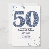 Denim & Diamonds Bling Sparkle 50TH 50 Birthday Invitation (Front)