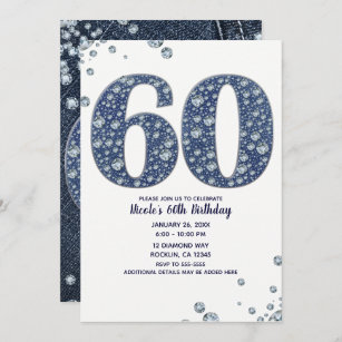 Denim & Diamonds Bling Sparkle 60TH 60 Birthday Invitation