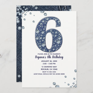 Denim & Diamonds Bling Sparkle 6th 6 Birthday Invitation