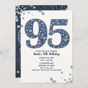 Denim & Diamonds Bling Sparkle 95TH 95 Birthday Invitation