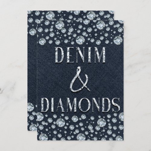 Denim  Diamonds Bling Sparkle Birthday Party Glam Invitation