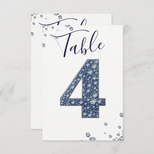 Denim  Diamonds Bling Sparkle Table Number 4 Four